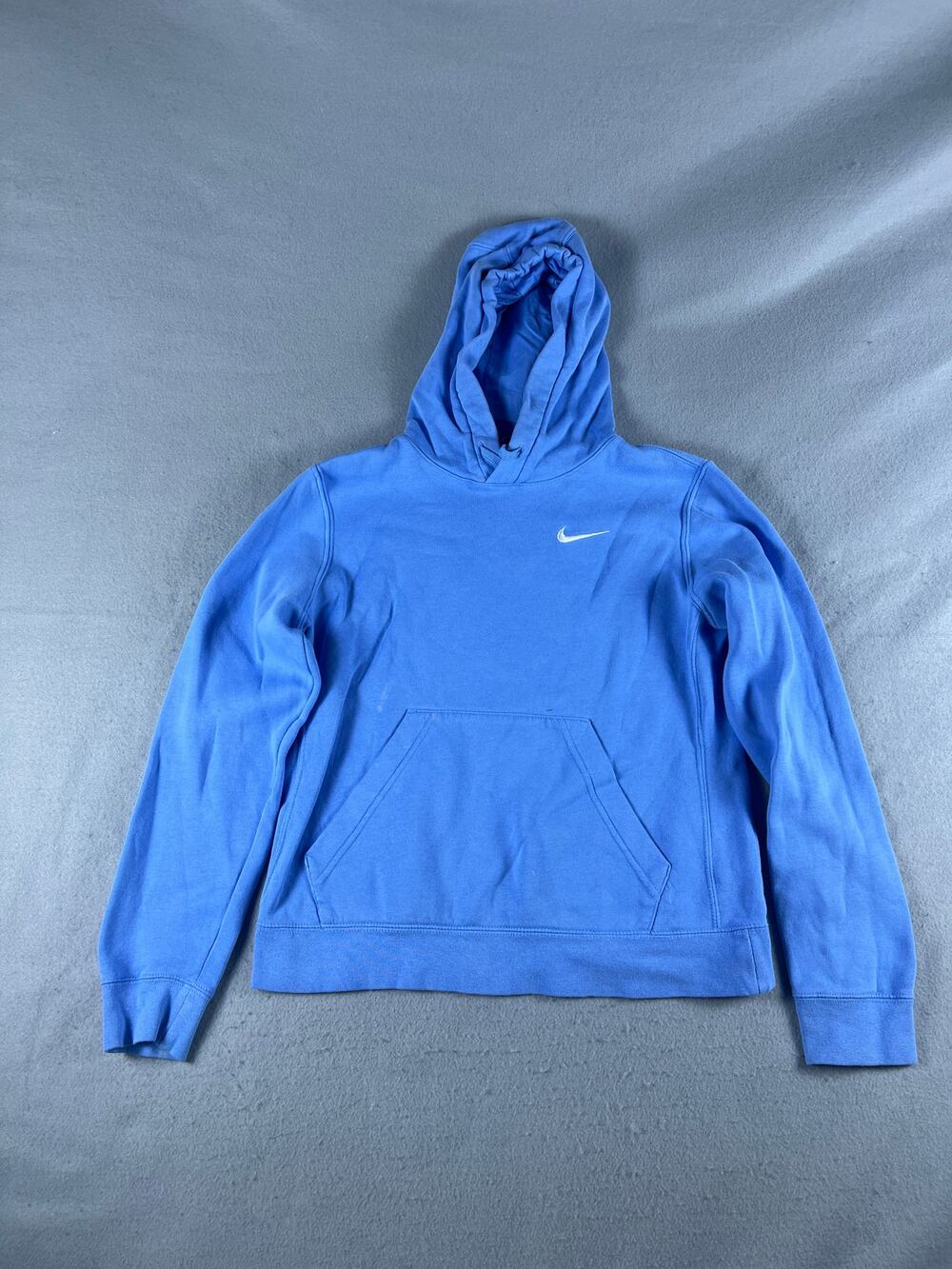 Nike Hoodie Mens S Blue Swoosh Logo Embroidered Fleece Pullover Sweatshirt